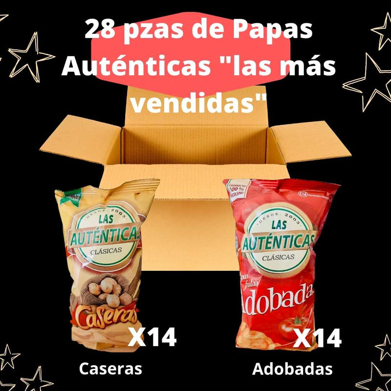 Caja de Papas Auténticas Clásicas "Las Más Vendidas" 28 pzas (Caseras y Adobadas)
