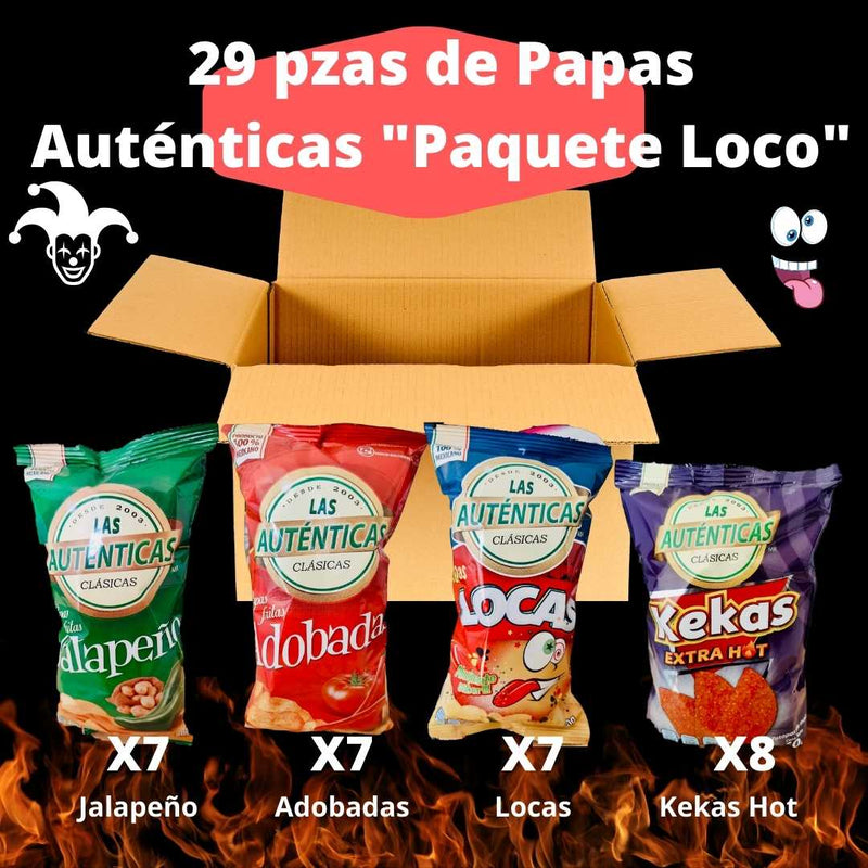 Caja "Paquete Loco" Botanas Auténticas Clásicas 29 pzas